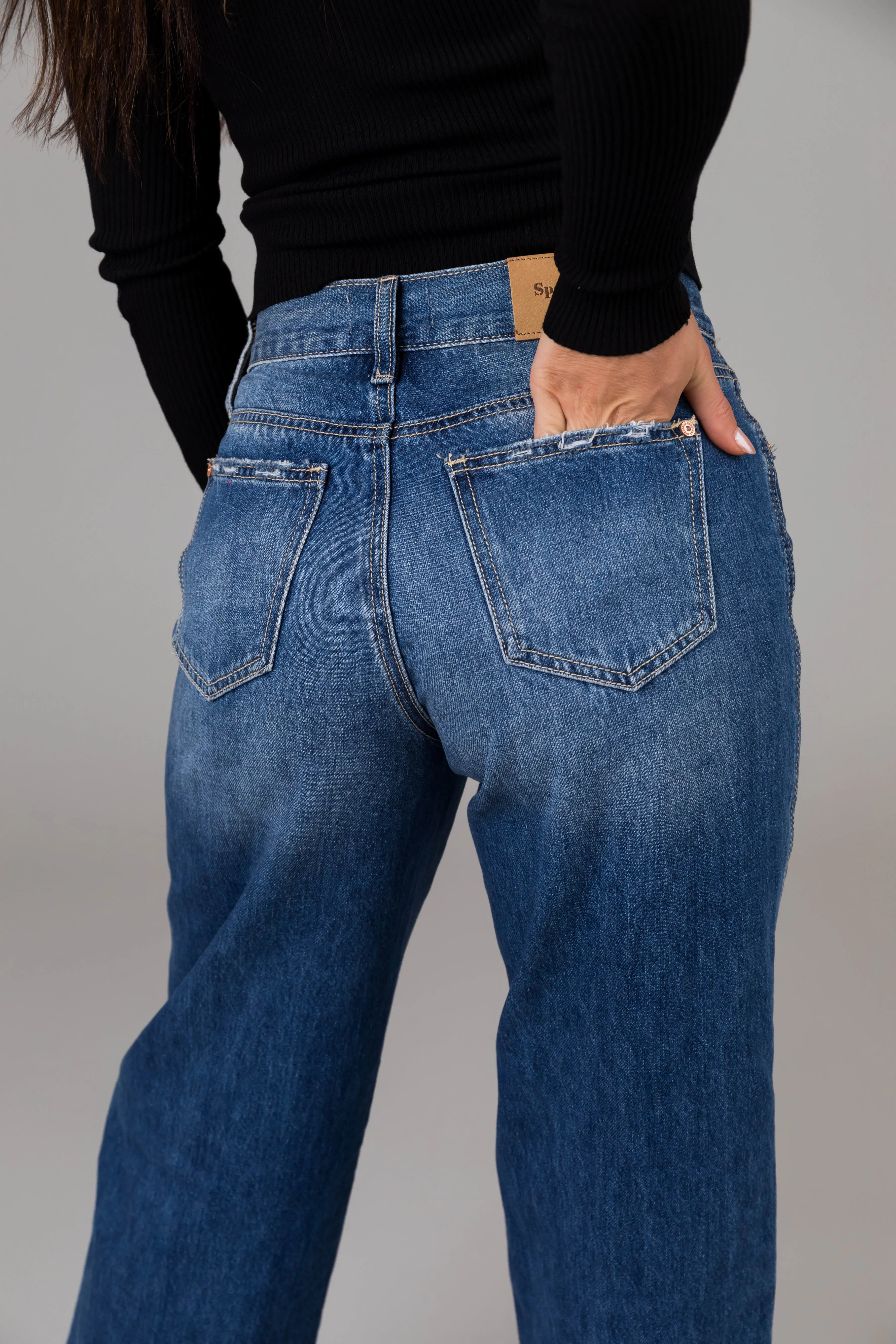 Special A Medium Wash High Rise Distressed Dad Jeans