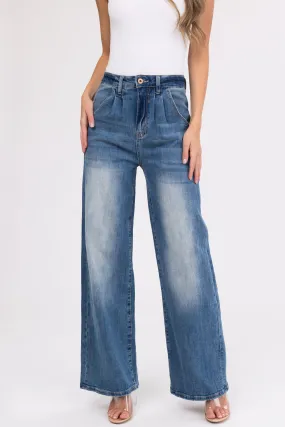 Special A Medium Wash Wide Leg Washed Jeans