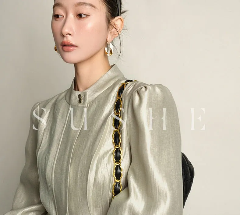 SUSHE Gold Series Retro Spring Women's 2023  Loose Stand Collar Shirt -Star