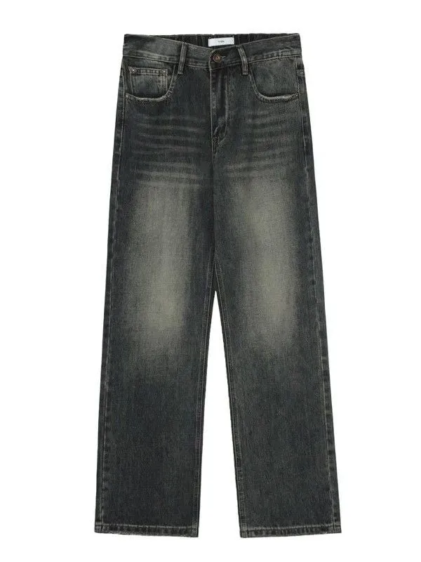 Toleet baggy American Retro White Elastic Straight Loose Jeans Women's Slim Fit Loose Slimming High Waist Smoke Tube Trousers