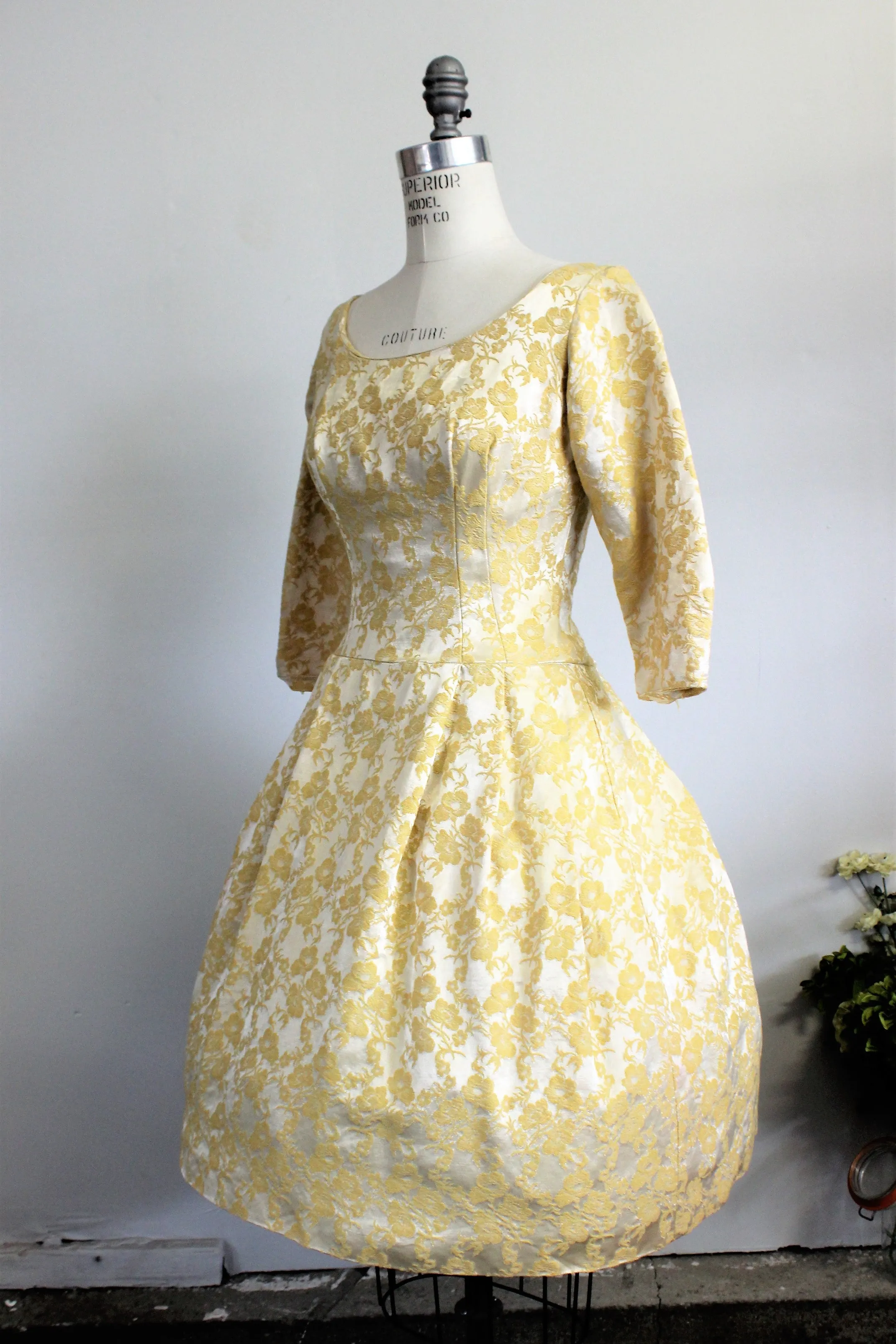 Vintage 1950s Yellow Brocade Party Dress
