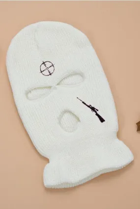 White Rifle Target Embroidery 3 Holes Ski Mask