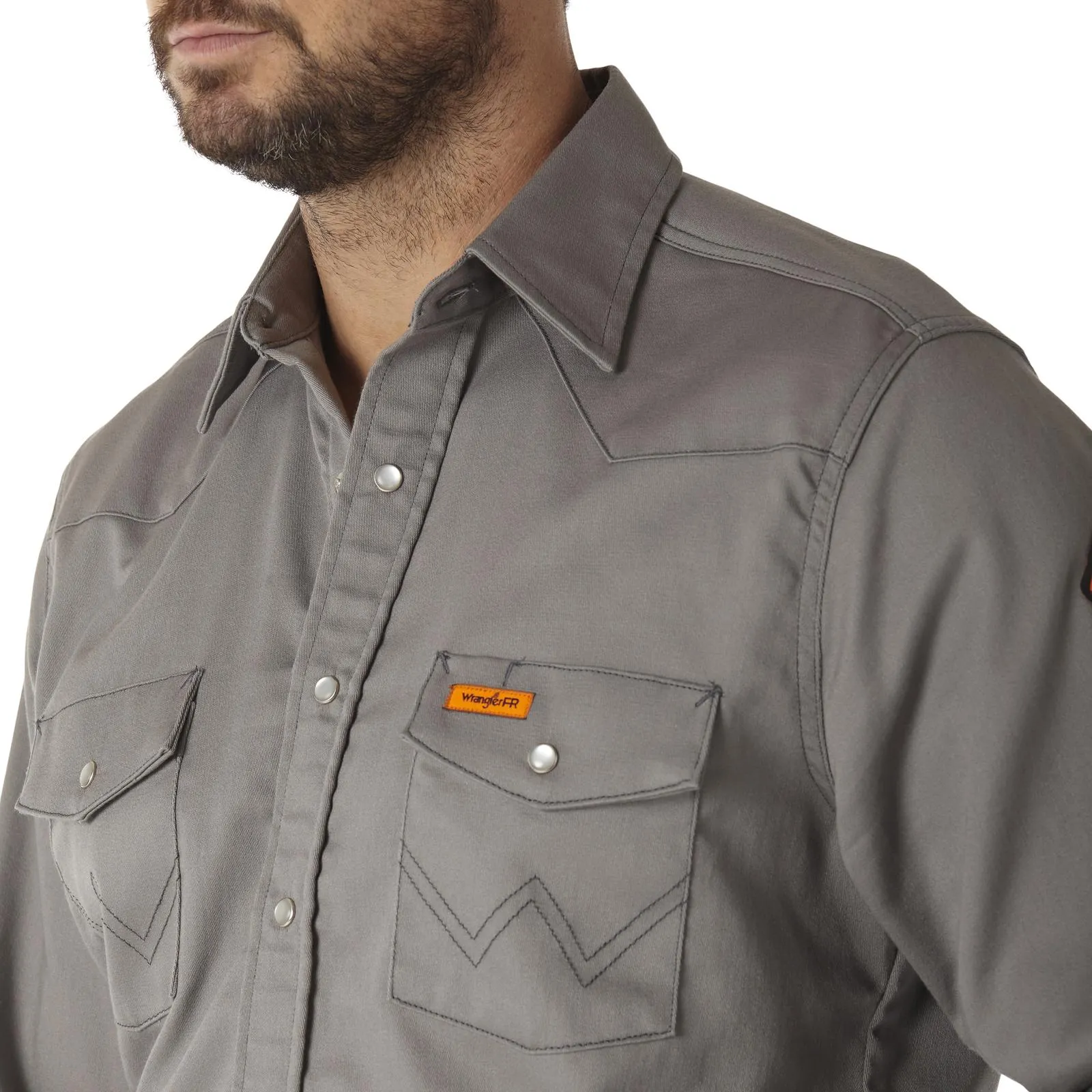 Wrangler FR Flame Resistant Long Sleeve Twill Solid Snap Shirt, FR127, Charcoal