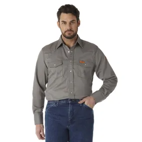 Wrangler FR Flame Resistant Long Sleeve Twill Solid Snap Shirt, FR127, Charcoal