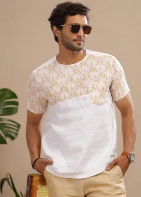 Zeal - Pure Linen Block Printed Short Sleeve T-Shirt - White